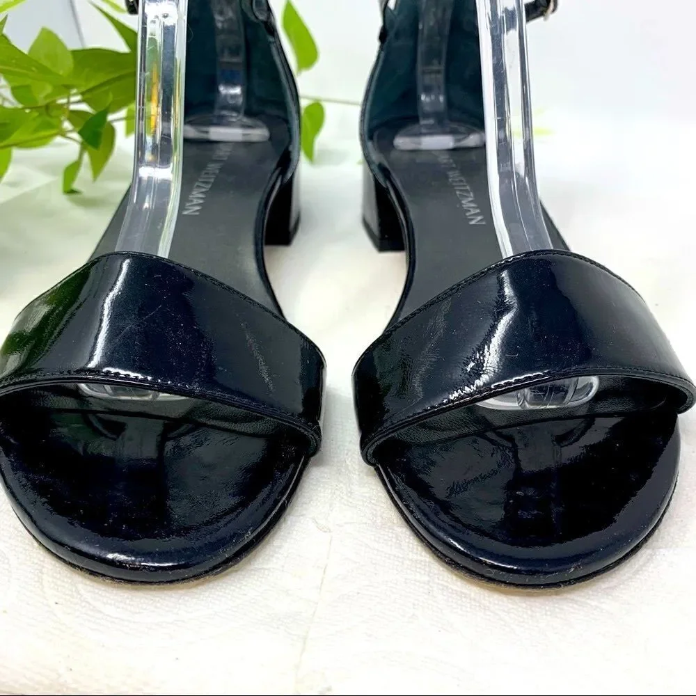 Stuart Weitzman Pewee Patent City Black Sandal size 8